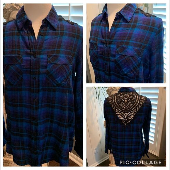 Boyfriend flannel plaid buttoned down shirt by Express - Picture 1 of 7